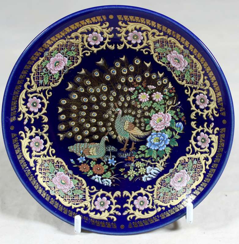 Cloissonne display plate - peacock