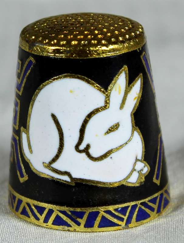 Cloisonne enameled thimble - Chinese zodiac - Rabbit