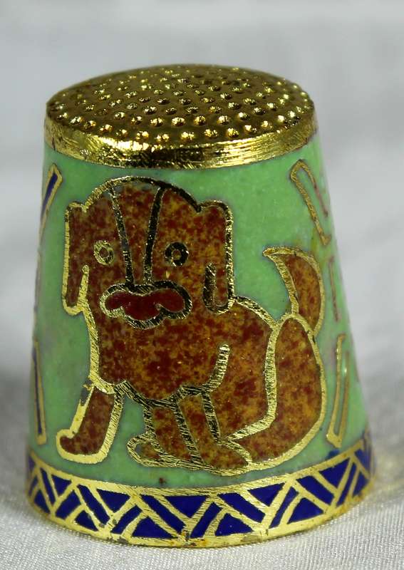 Cloisonne enameled thimble - Chinese zodiac - Dog