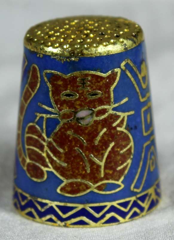 Cloisonne enameled thimble - Chinese zodiac - Cat