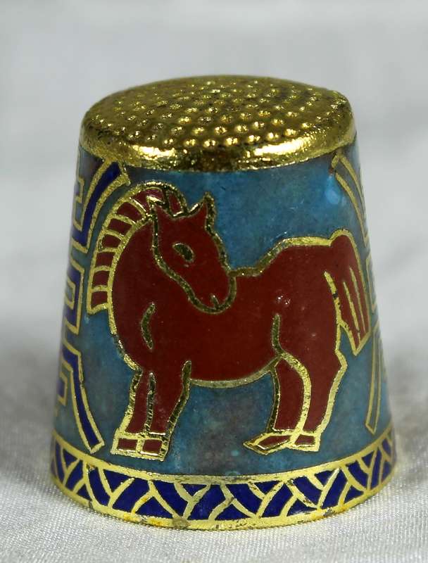 Cloisonne enameled thimble - Chinese zodiac - Horse