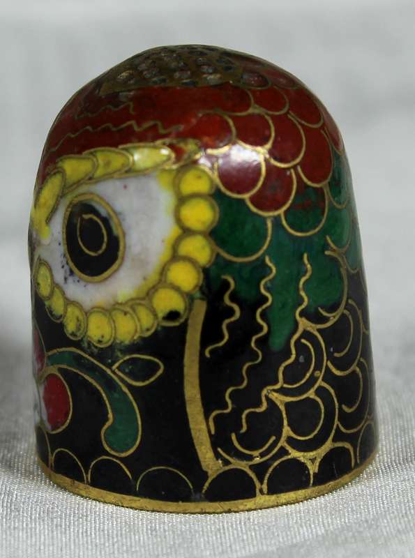 Cloisonne enameled thimble - Owl