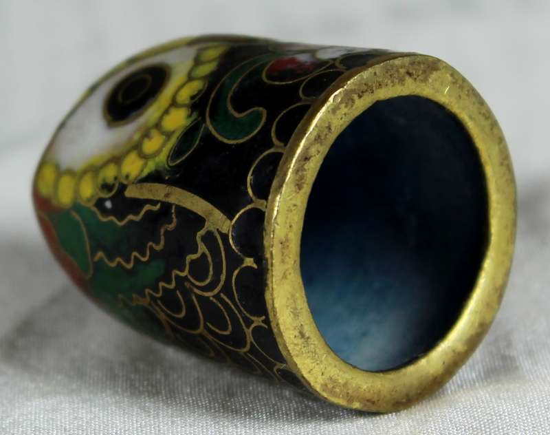 Cloisonne enameled thimble - Owl