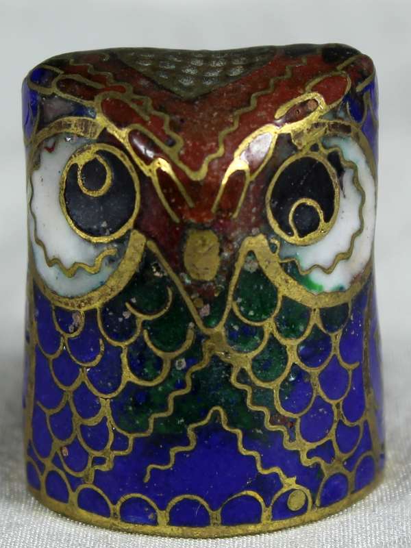 Cloisonne enameled thimble - Owl