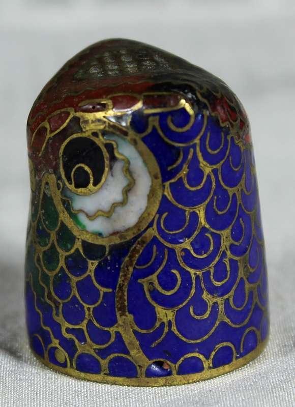 Cloisonne enameled thimble - Owl