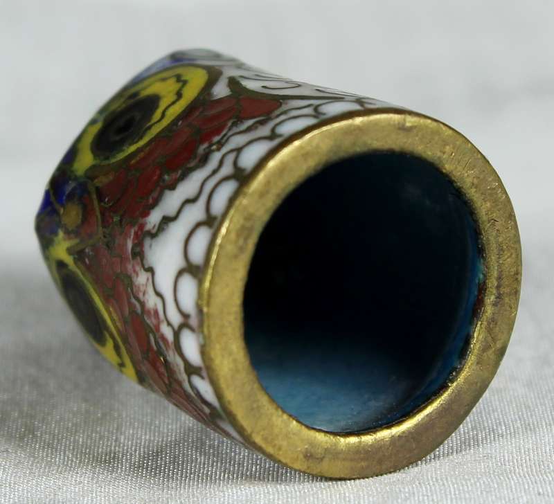 Cloisonne enameled thimble - Owl