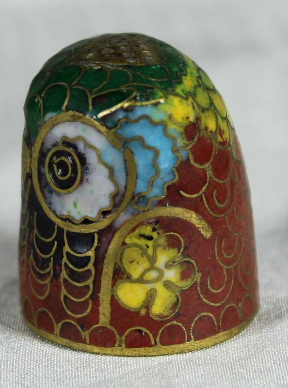 Cloisonne enameled thimble - Owl