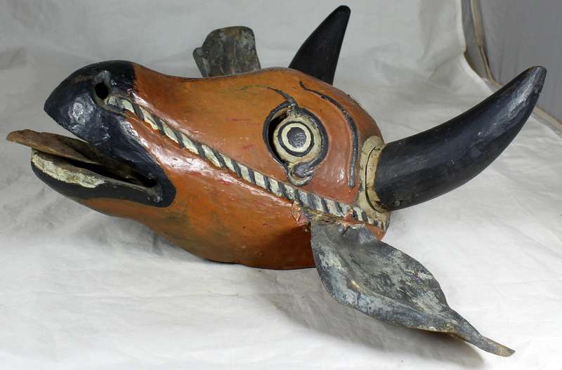 Carved wooden cows head painted
