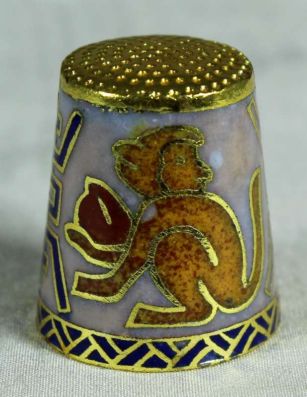 Cloisonne enameled thimble - monkey
