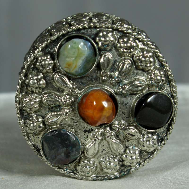 Semi precious stone and silver plated ring/pill box - sml