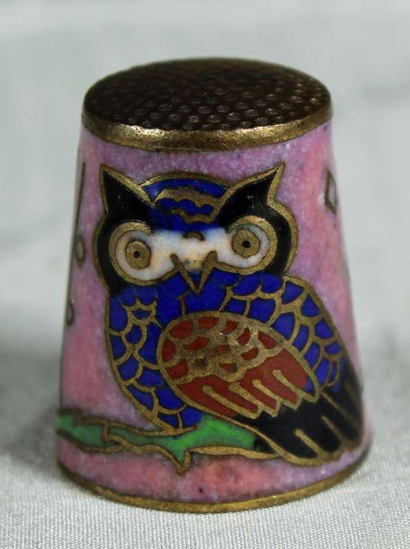 Cloisonne enameled thimble - owl