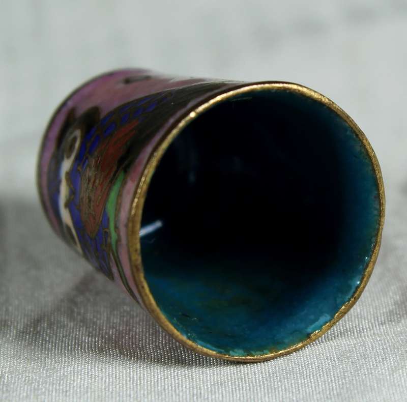 Cloisonne enameled thimble - owl
