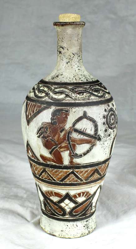 Hand painted pottery decanter