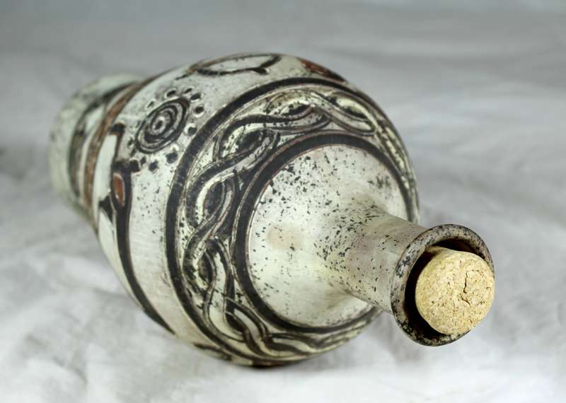 Hand painted pottery decanter