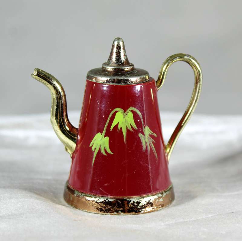 Miniature painted brass kettle