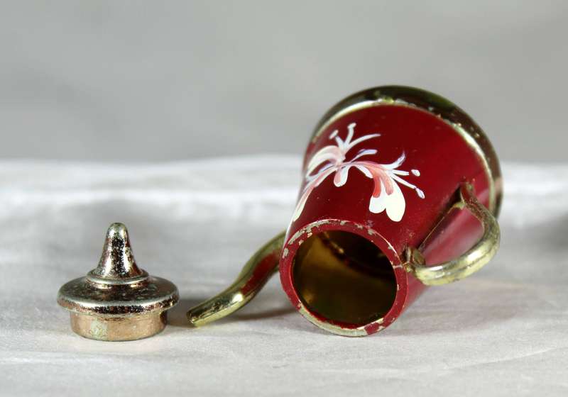 Miniature painted brass kettle