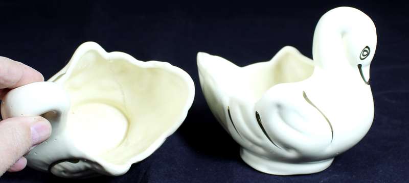 Pair of Creme & Gold Swans