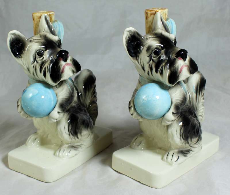 Doggie Book ends ( Scottish Terriers) & Small Thin Candle Holders