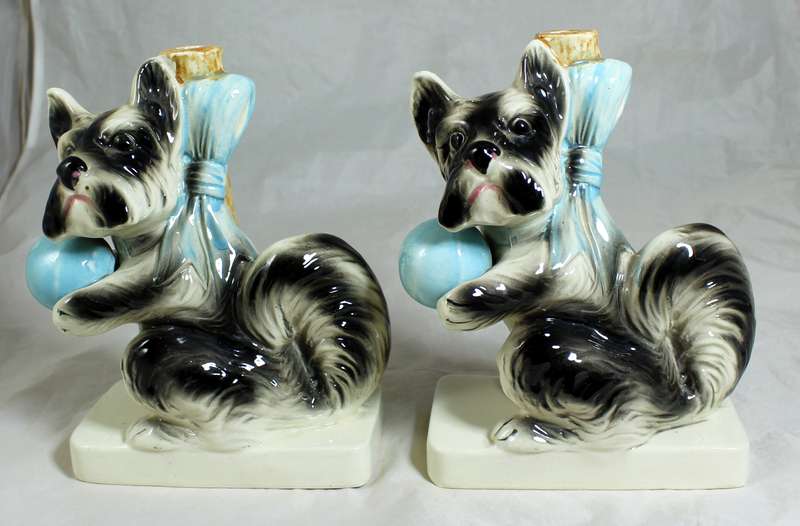 Doggie Book ends ( Scottish Terriers) & Small Thin Candle Holders