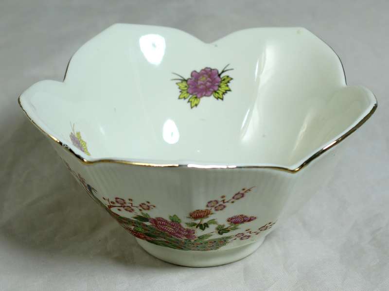 Vintage Japanese Peacock Lotus Bowl