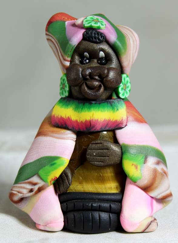 Semi-precious Stone & Clay Figurine - Pink, Green, Yellow