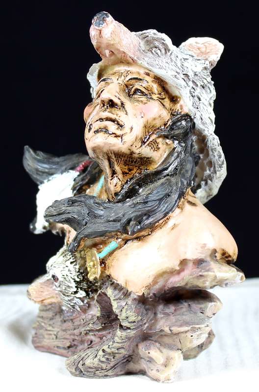 Native American Figurine Warrior With Wolf Headgear