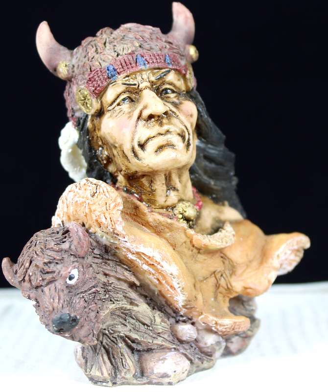 Native American Figurine Warrior With Bison Headgear