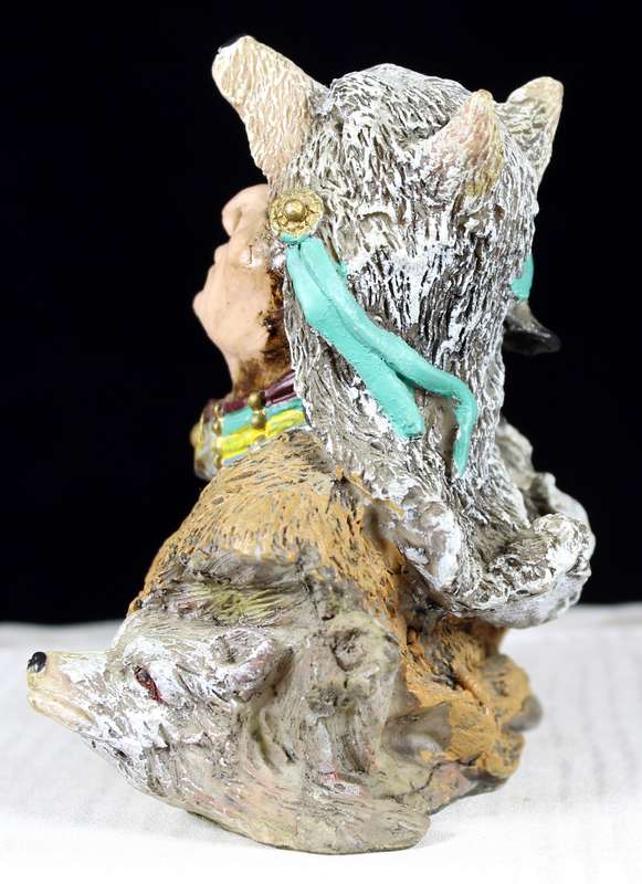 Native American Figurine Warrior With Fox Headgear