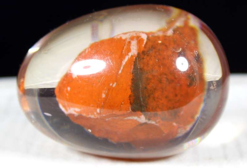 Glass Egg Paperweight with Embedded Semi Precious Stone