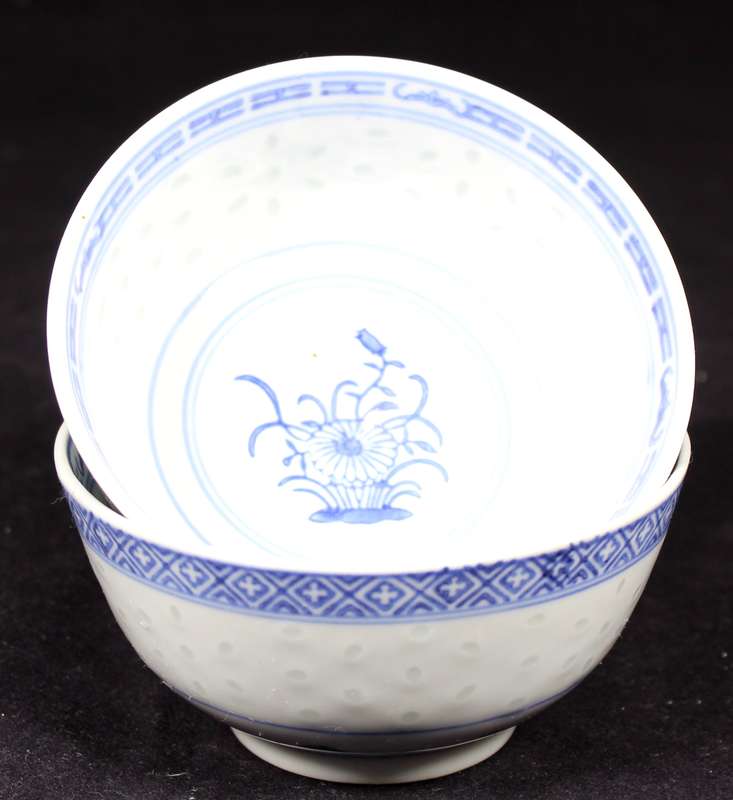 Pair of Chinese B&W Rice Bowls