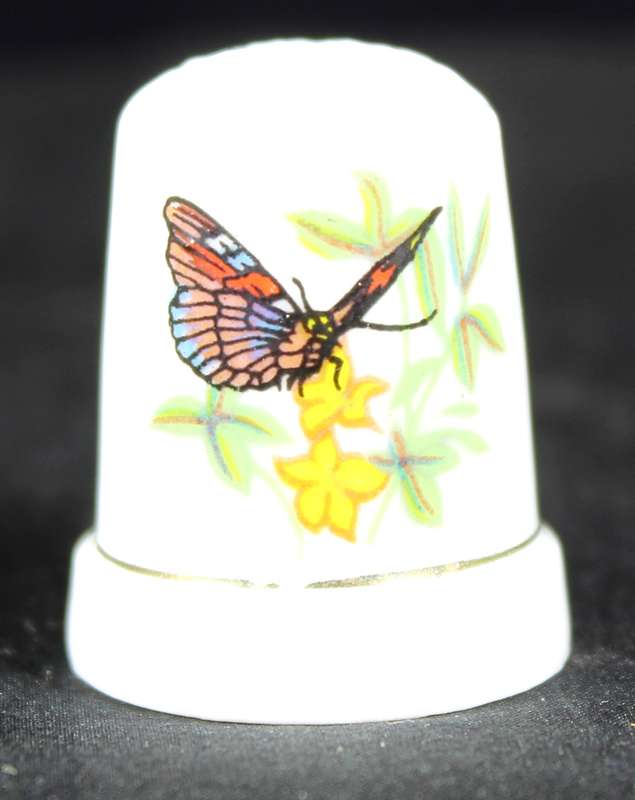 Porcelain Thimble - Butterfly on Yellow Flowers