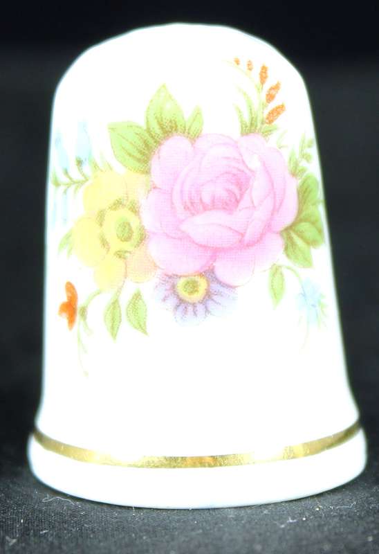 Porcelain Thimble - Olde England - Pink & Orange Flowers