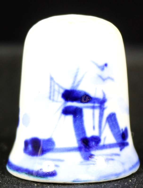 Porcelain Blue & White Thimble - Tall Windmill & Orion
