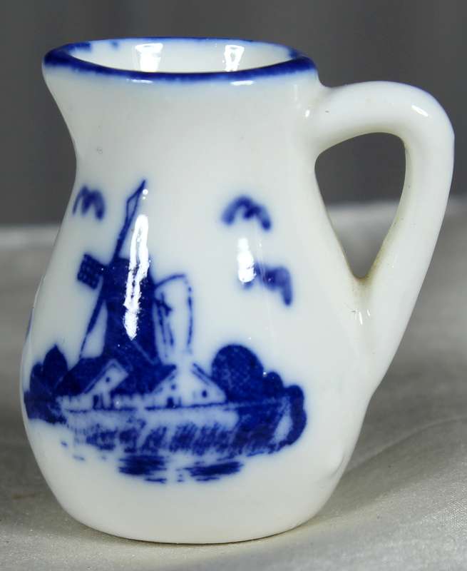 Miniature white & blue windmill jug