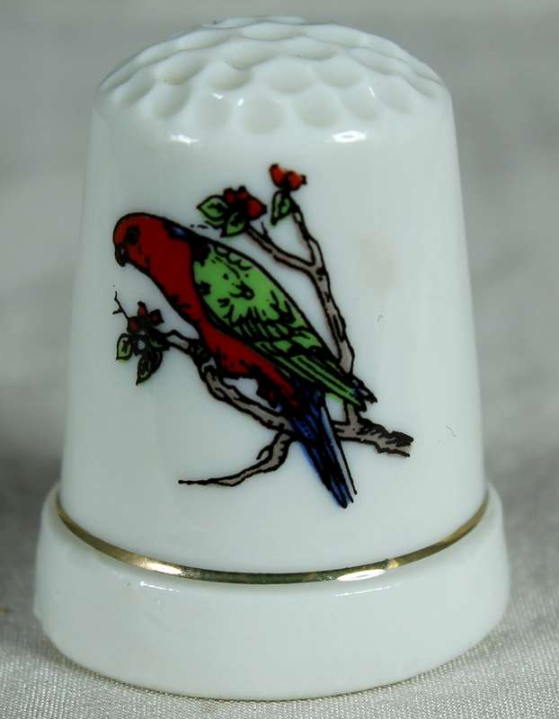 Bone China thimble - exotic parrot