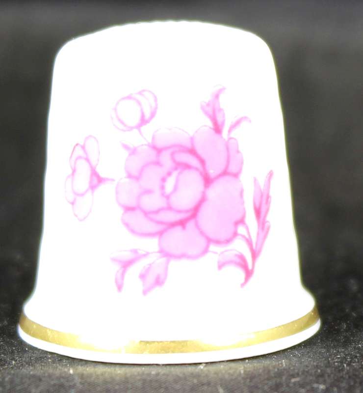 Porcelain Thimble - AK Keiser - Pink Flowers