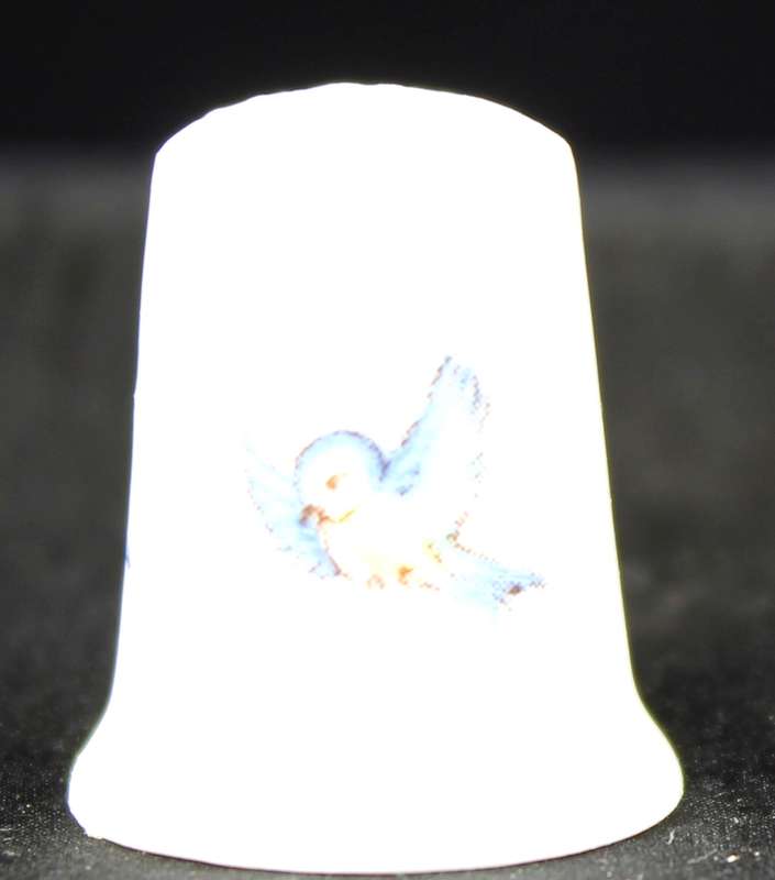 Porcelain Thimble - Crown - Blue Bird
