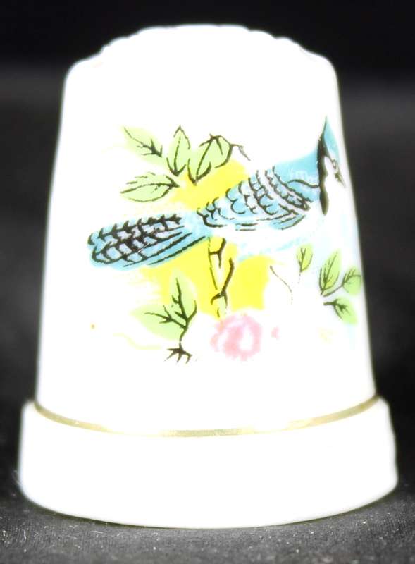 Porcelain Thimble - Blue Bird & Flowers