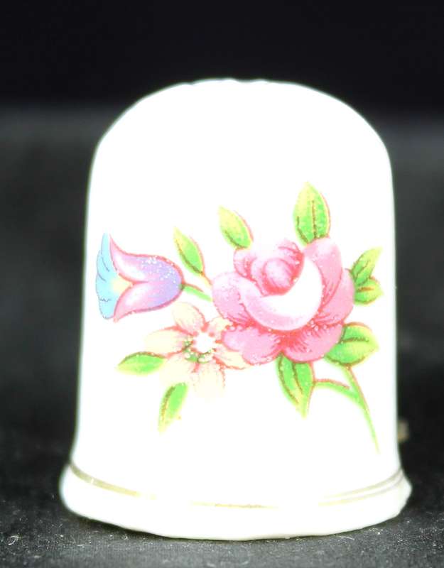 Porcelain Thimble - Pink & Purple Flower