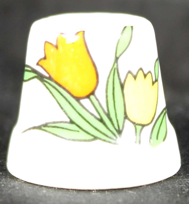 Porcelain Thimble - Yellow & Orange Poppies
