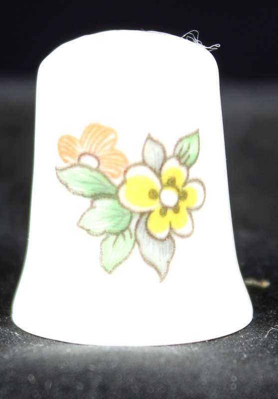 Porcelain Thimble - Orange & Yellow Flowers