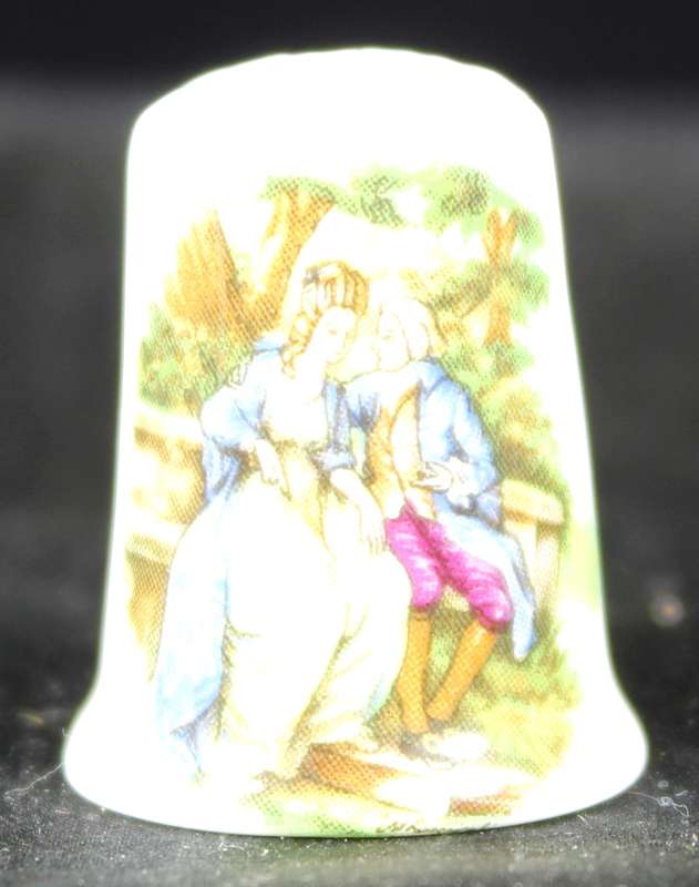 Porcelain Thimble - Seated Victorian Courting Couple
