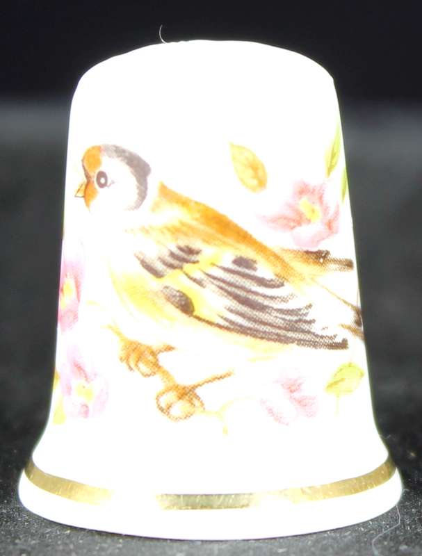 Porcelain Thimble - Bird & Pink Flowers