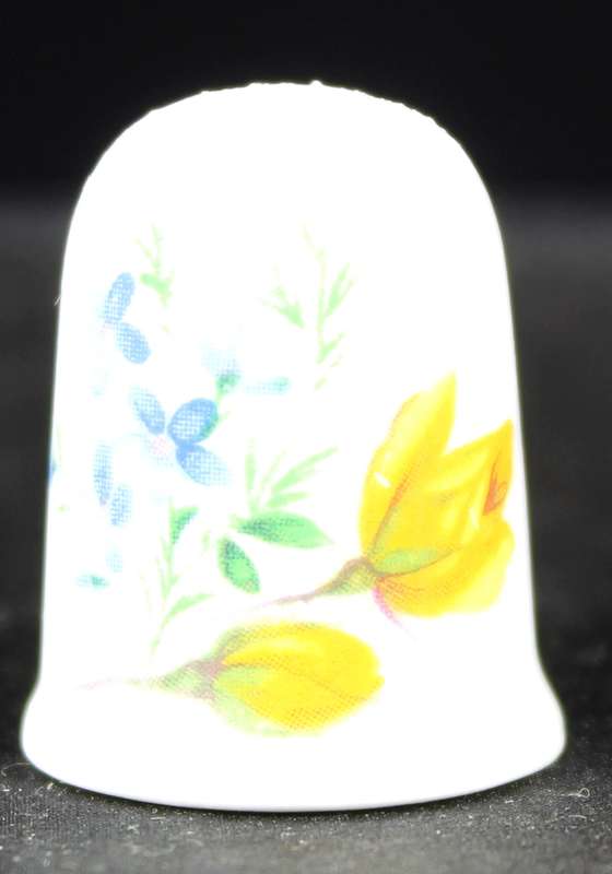 Porcelain Thimble - Blue & Yellow Flowers
