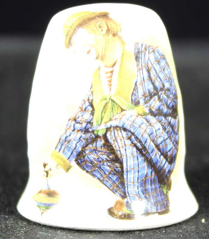 Porcelain Thimble - Clown Playing with Top