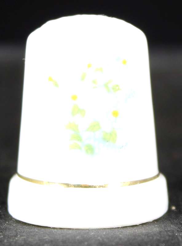 Porcelain Thimble - White & Yellow Flowers