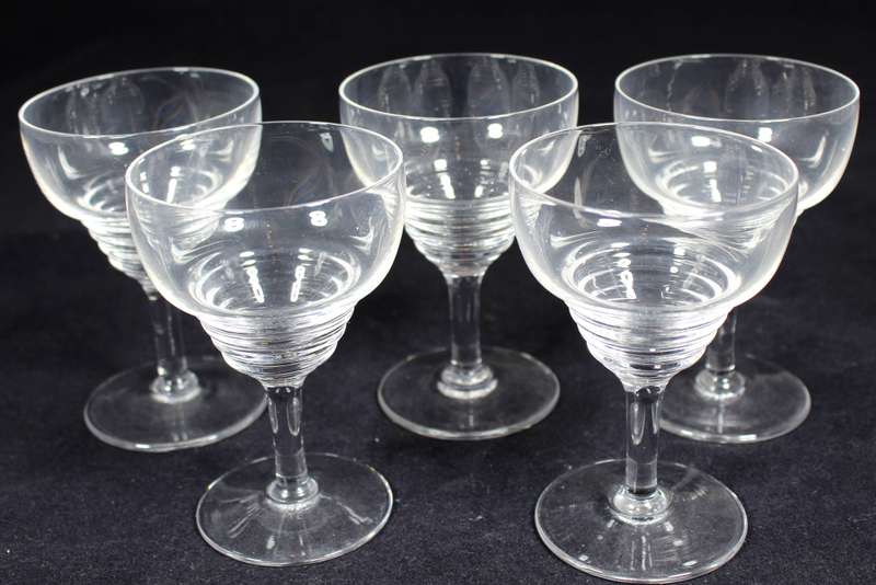 Set of five Stuart crystal ribbed aperitif glasses