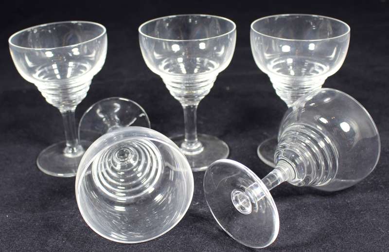Set of five Stuart crystal ribbed aperitif glasses