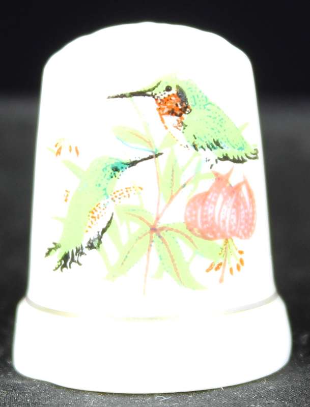 Porcelain Thimble - Green Feathered Bird