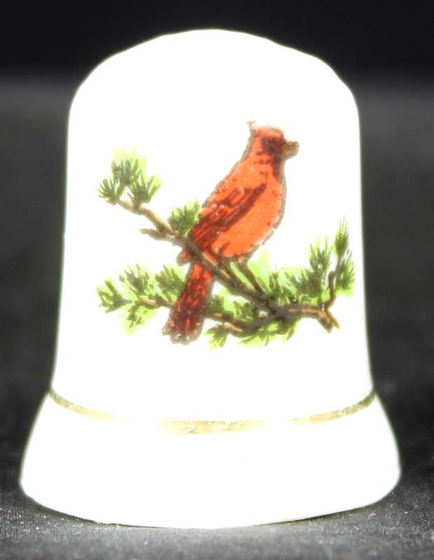 Porcelain Thimble - Red Bird On Branch